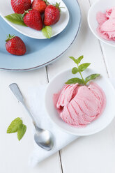 Strwaberry ice cream preapred without eggs, studio shot - EVGF000190