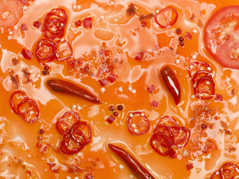 Surface of red sauce, close-up stock photo