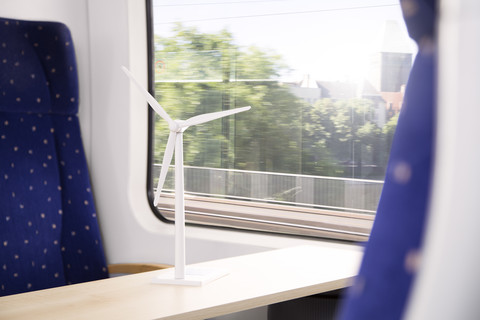 Germany, Brandenburg, Model of wind turbine in train stock photo