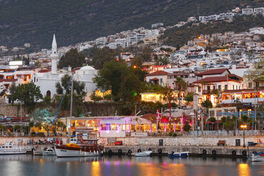 Turkey, Antalya Province, Kalkan, View of boats in harbour - SIE004388