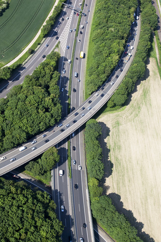 Germany, North Rhine-Westphalia, Bonn, View of highway junction, aerial photo stock photo