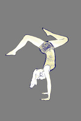 Illustration of young woman doing a handstand - ONF000232