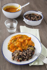 Curry dish with pumpkin and Moros y Cristianos, studio - EVGF000241