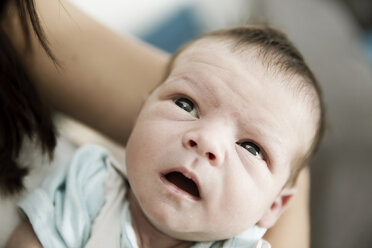 Porträt eines männlichen Neugeborenen in den Armen seiner Mutter - JATF000419