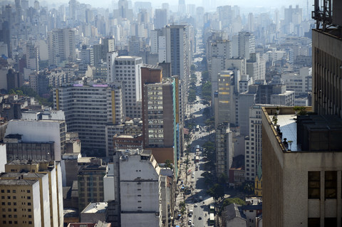 Brasilien, Sao Paulo, Wolkenkratzer, Avenida Sao Joao, lizenzfreies Stockfoto