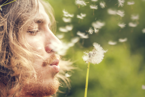 Young man with blowball stock photo