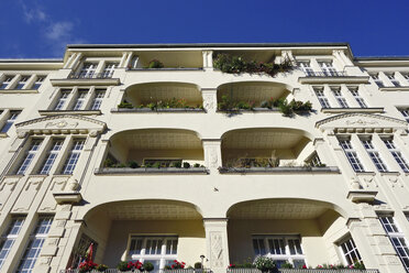 Germany, Berlin, view of facade with loggias of an old multi-family house - HOHF000247