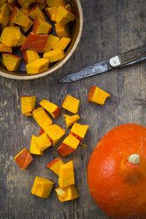 Hokkaido pumpkin on wooden table - LVF000275