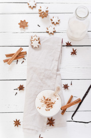 Chai Latte with ingredients and cookies stock photo