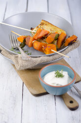 Pumpkin skewers on roasted bread with dip - ODF000615