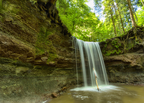 Germany, View of Murrhardt waterfall at Swabian-Franconian natural preserve stock photo