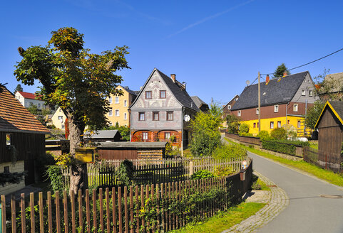 Deutschland, Sachsen, Hinterhermsdorf, Ortsbild mit Oberlausitzer Häusern - BT000194