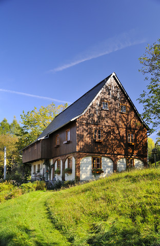 Germany, Saxony, Hinterhermsdorf, Historical Upper Lusatian house stock photo