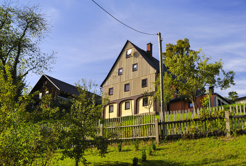 Deutschland, Sachsen, Sebnitz, Ortsteil Saupsdorf, Historisches Oberlausitzer Haus, lizenzfreies Stockfoto