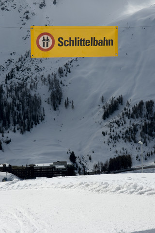 Switzerland, Arosa, Coasting slide sign stock photo
