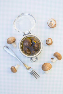 Frische und eingelegte braune Pilze (Agaricus), Studioaufnahme - LVF000298