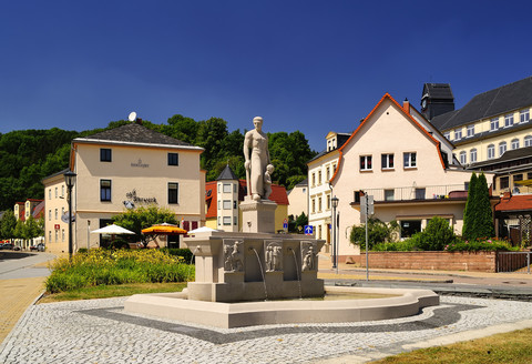 Deutschland, Sachsen, Glashütte, Springbrunnen, lizenzfreies Stockfoto