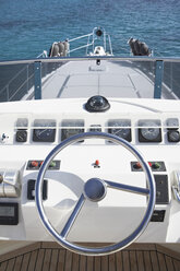 Italy, Sardinia, Steering wheel of luxury yacht - PDF000577