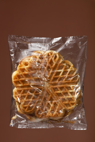 Waffles in transparent plastic wrapping stock photo