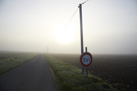 France, Burgundy, Fields and street near La Machine stock photo