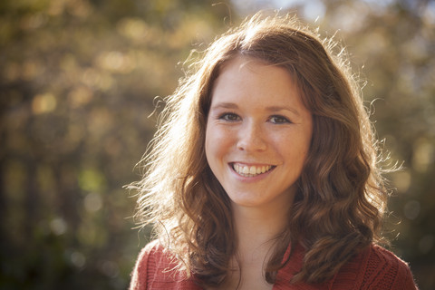 Portrait of happy young woman, close-up stock photo