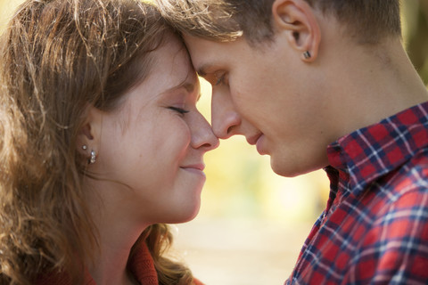 Portrait of happy young couple, close-up stock photo