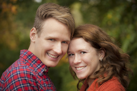 Portrait of happy young couple, close-up stock photo