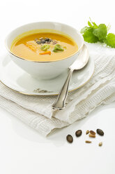 Creamed pumpkin soup in bowl - MAEF007385