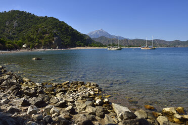 Turkey, Antalya Province, Lycia, view over Olympos and Cirali beach, Olympos Beydaglari National Park, Taurus Mountains - ES000759