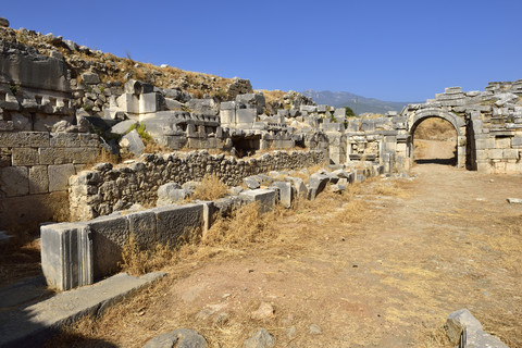 Türkei, Provinz Antalya, antikes Theater, archäologische Stätte von Xanthos, lizenzfreies Stockfoto