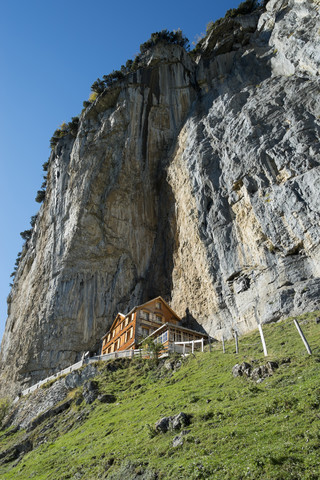 Schweiz, Kanton Appenzell Innerrhoden, Ebenalp, Berggasthaus Aescher, lizenzfreies Stockfoto