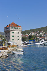 Croatia, Dalmatia, Marina, Historic tower at harbour - AMF001301