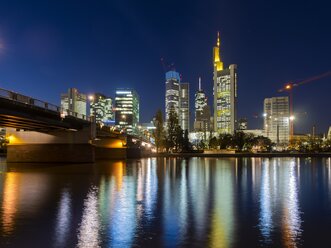 Germany, Hesse, Frankfurt, skyline with financal district at night - AMF001316