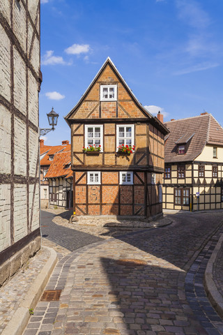 Deutschland, Sachsen-Anhalt, Quedlinburg, Fachwerkhäuser am Finkenherd, lizenzfreies Stockfoto