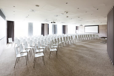 Poland, Warsaw, chairs at conference room of a hotel - MLF000216