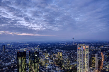 Germany, Hesse, Frankfurt, city view with financal district in the evening - PA000058