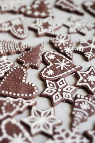 Gingerbread decorated with sugar icing stock photo