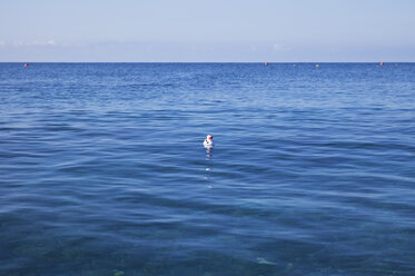 Italien, Mittelmeer, schwimmende Fußball-Ente - GWF002412