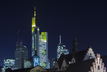 Germany, Hesse, Frankfurt, Commerzbank Tower at night - MPAF000004