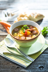 Vegetable soup with sausage in bowl - MAEF007571