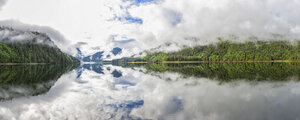 Kanada, Britisch-Kolumbien, Khutzeymateen Valley, Khutzeymateen Provincial Park, Fjord mit Nebel - FOF005424