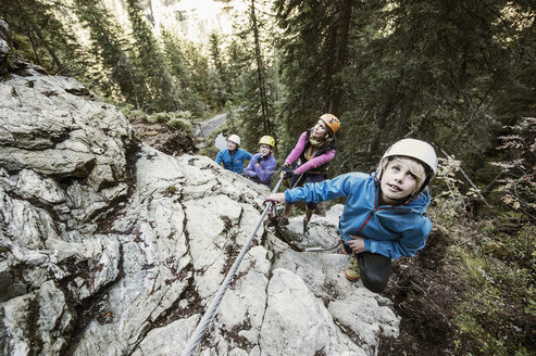 Austria, Salzburg State, Altenmarkt-Zauchensee, family at via ferrata - HHF004711