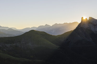 Spain, Aragon, Central Pyrenees, Ordesa y Monte Perdida National Park, Canon de Anisclo at sunrise - LAF000366