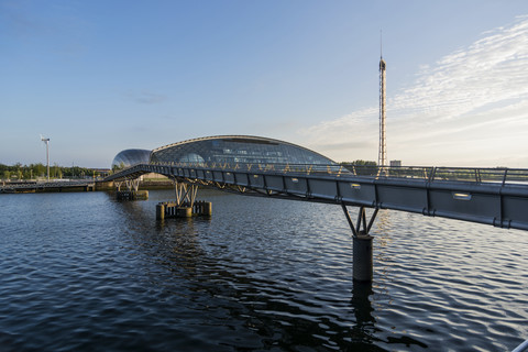 Großbritannien, Schottland, Glasgow, Fluss Clyde, Brücke, Glasgow Science Centre, lizenzfreies Stockfoto