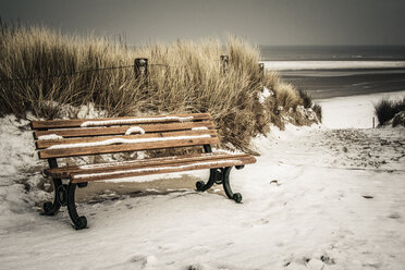 Germany, Lower Saxony, bench at the beach of Langeoog - EVGF000288