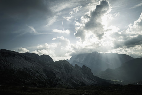 Italy, Province of Belluno, Veneto, Auronzo di Cadore, Tre Cime di Lavaredo, cloudscapes stock photo