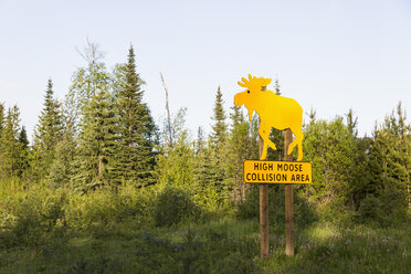 Canada, British Columbia, High Moose Collision Area sign at Yellowhead Highway - FOF005460