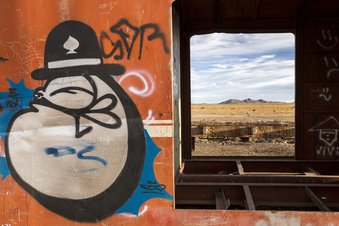 South America, Bolivia, Salar de Uyuni, train cemetery stock photo