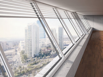 Look-out of windows at high-rise building, 3D Rendering - UWF000009