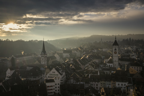 Switzerland, Canton of Schaffhausen, Schaffhausen, old town at evening mood stock photo